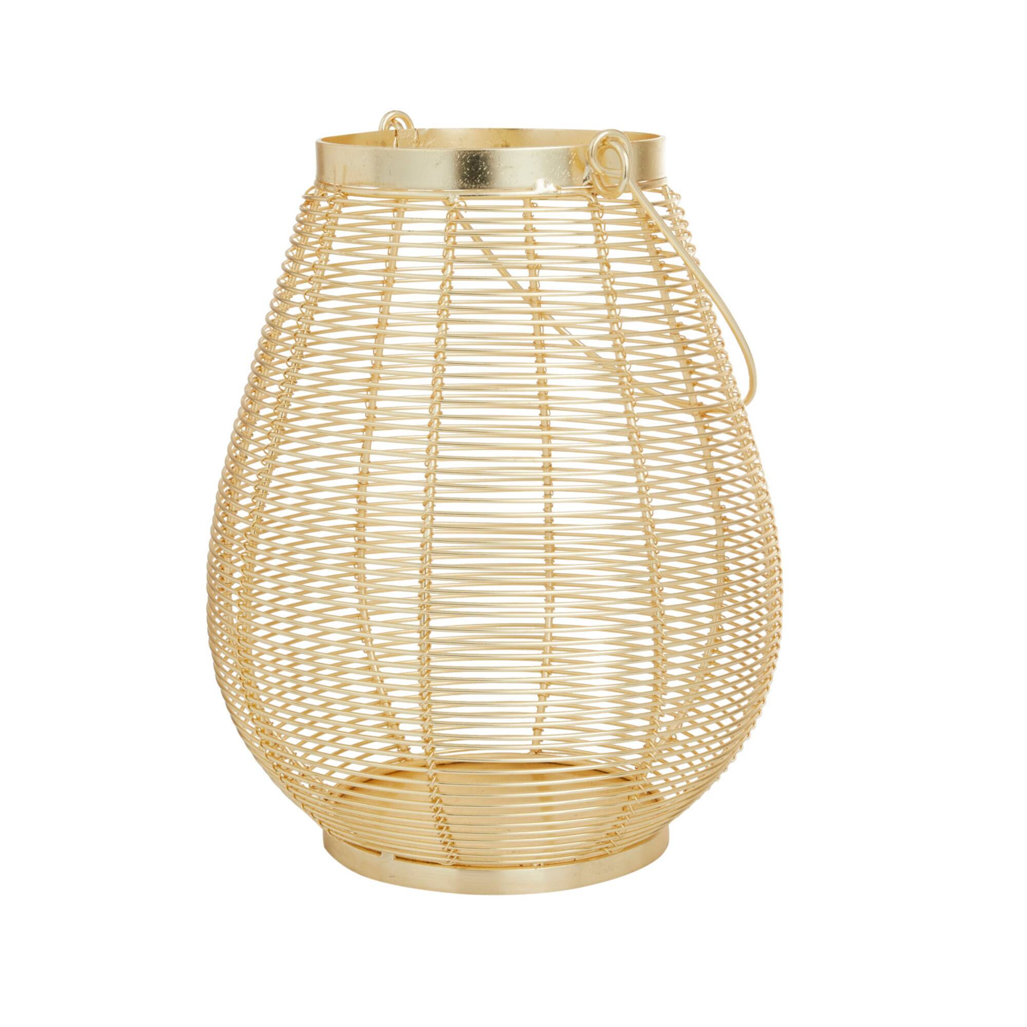 Gold Iron Glam Lantern, 11" x 8" x 8"